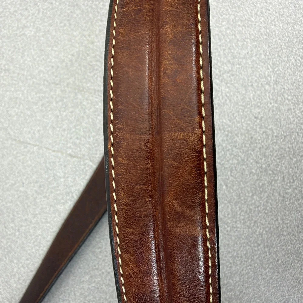 Cole Haan Belt Mens 34 Brown Leather Brass Buckle Casual Dress Raised Ridge